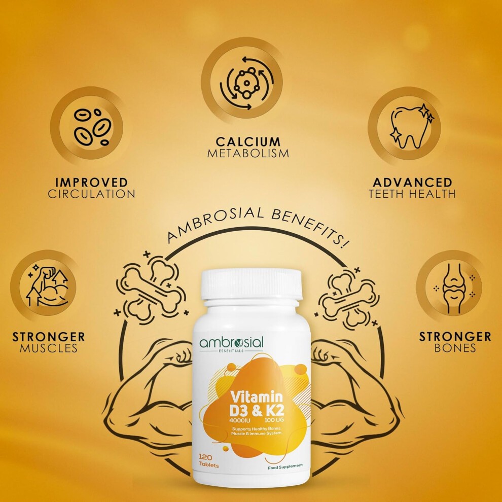 Ambrosial Vitamin D3 & K2 Tablets 4000IU - 120 Tablets