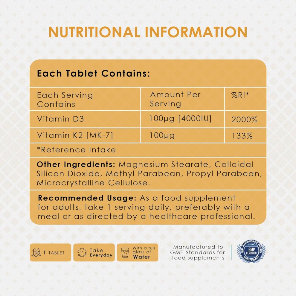 Ambrosial Vitamin D3 & K2 Tablets 4000IU - 120 Tablets